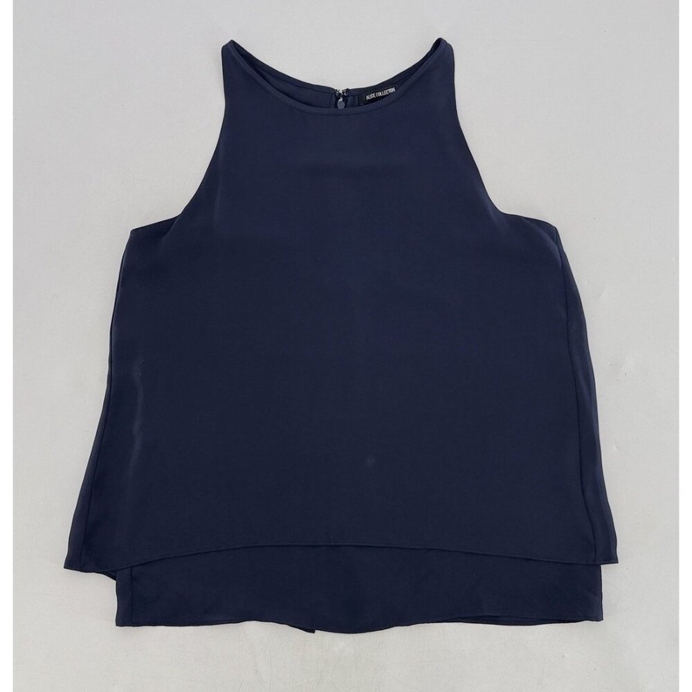 Alice Collection Navy Blue Chiffon Layered Flowy Blouse Sz‎ Sm, Preppy Office